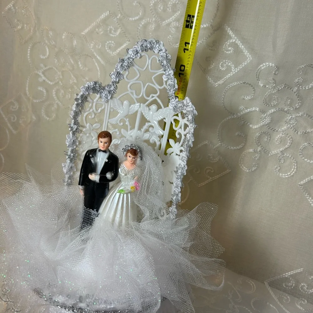 Classic Bride and Groom Wedding Cake Topper with Silver Accents